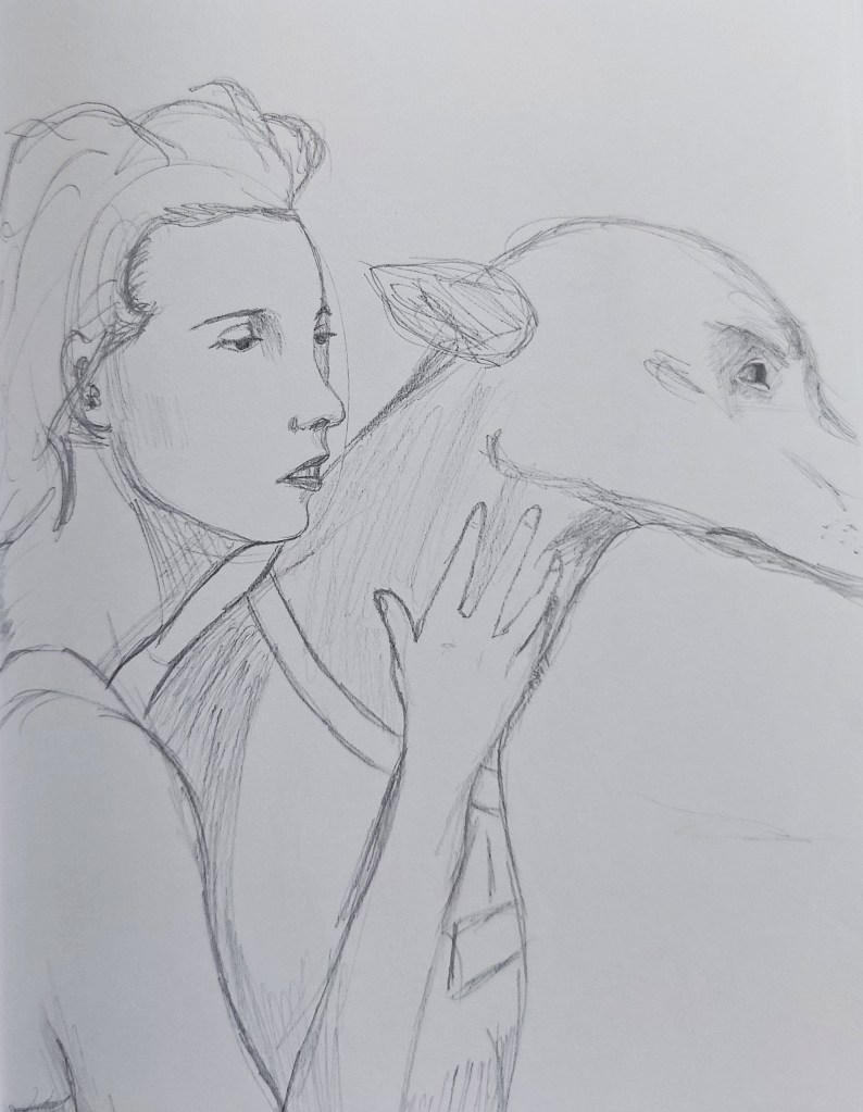 A portrait of a woman and a dog for my undergraduate art class.