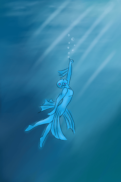 Digital fan art of Princess Ruto swimming under the waves from The Legend of Zelda: Ocarina of Time. Copyright Nintendo.