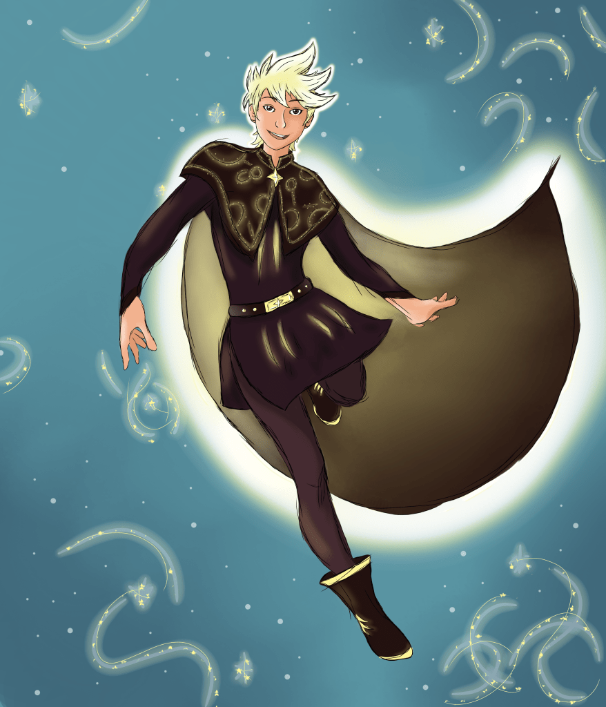 Digital fan art of Starboy, a character in the concept art of the 2023 Disney film, Wish. Original design by Griselda Sastrawinata-Lemay. Copyright Walt Disney Animation Studios.