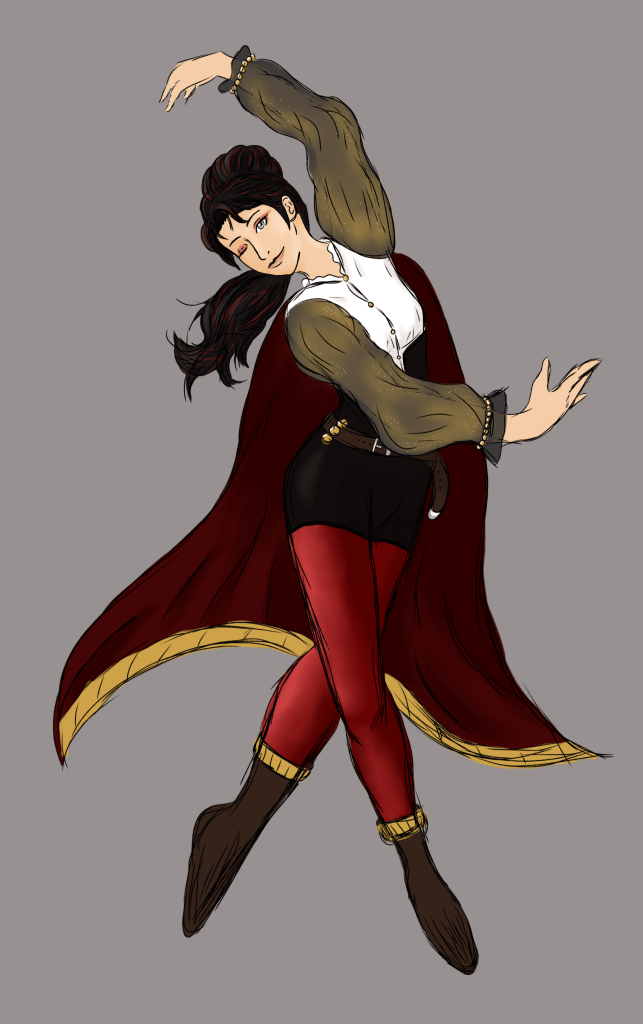 Full body artwork for Bridget "Ellis" Raela, a self-taught dancer/bard in a homebrew D&D 5E one-shot campaign.